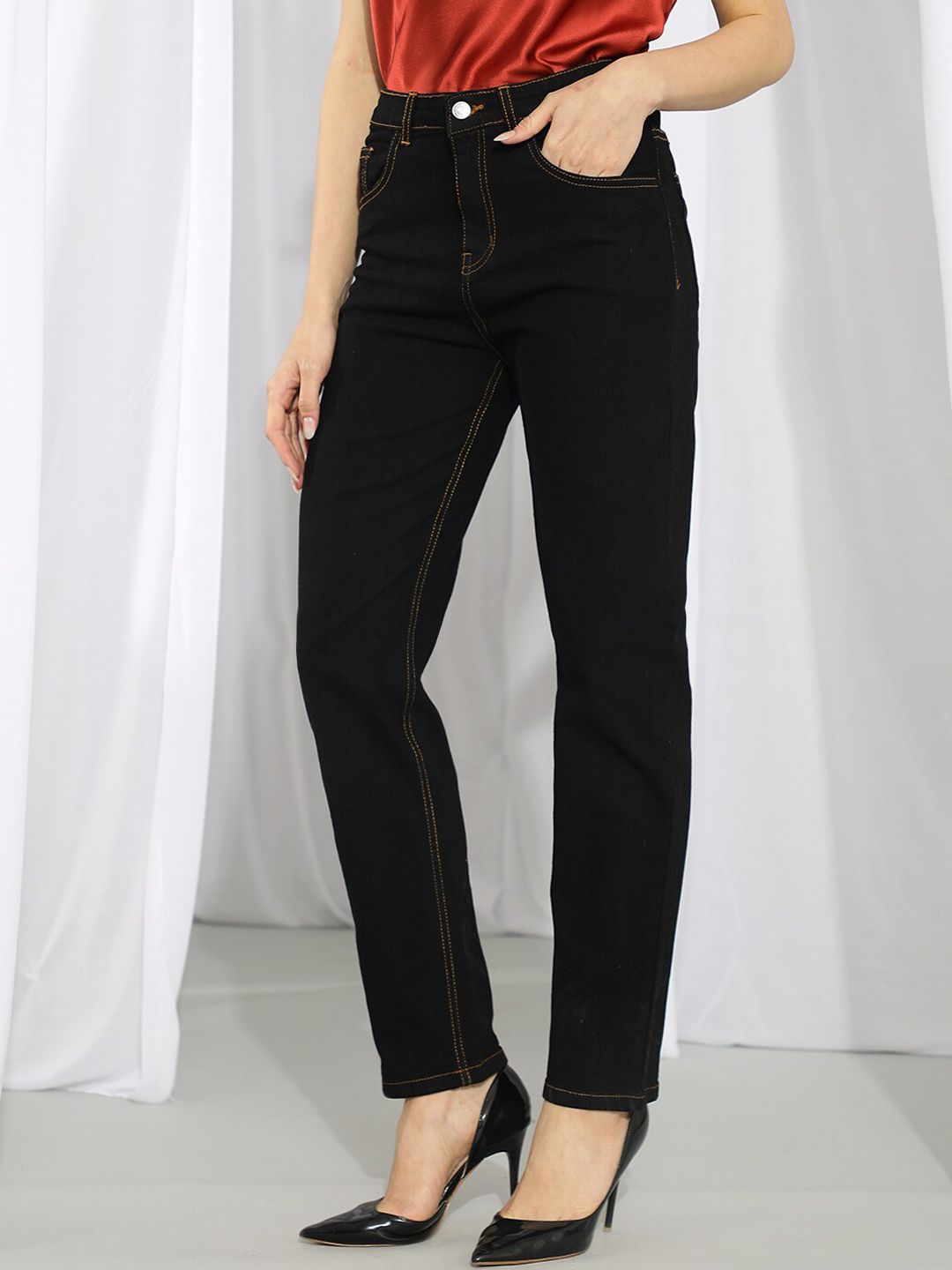 Kotty Women Black Slim Fit High-Rise Stretchable Jeans
