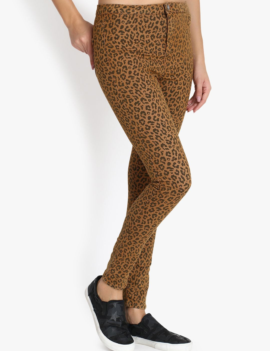 Kotty Women Tan & Brown Animal Print High-Rise Skinny Fit Clean Look Jeans