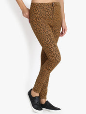 Kotty Women Tan & Brown Animal Print High-Rise Skinny Fit Clean Look Jeans