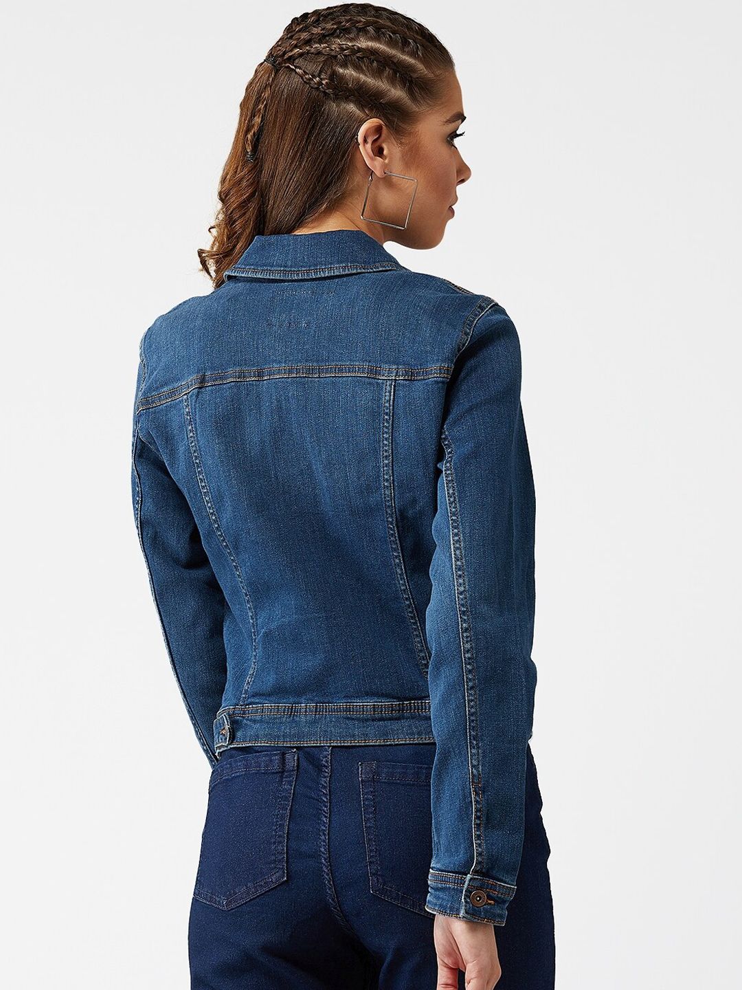 Kotty Women Navy Blue Solid Denim Jacket