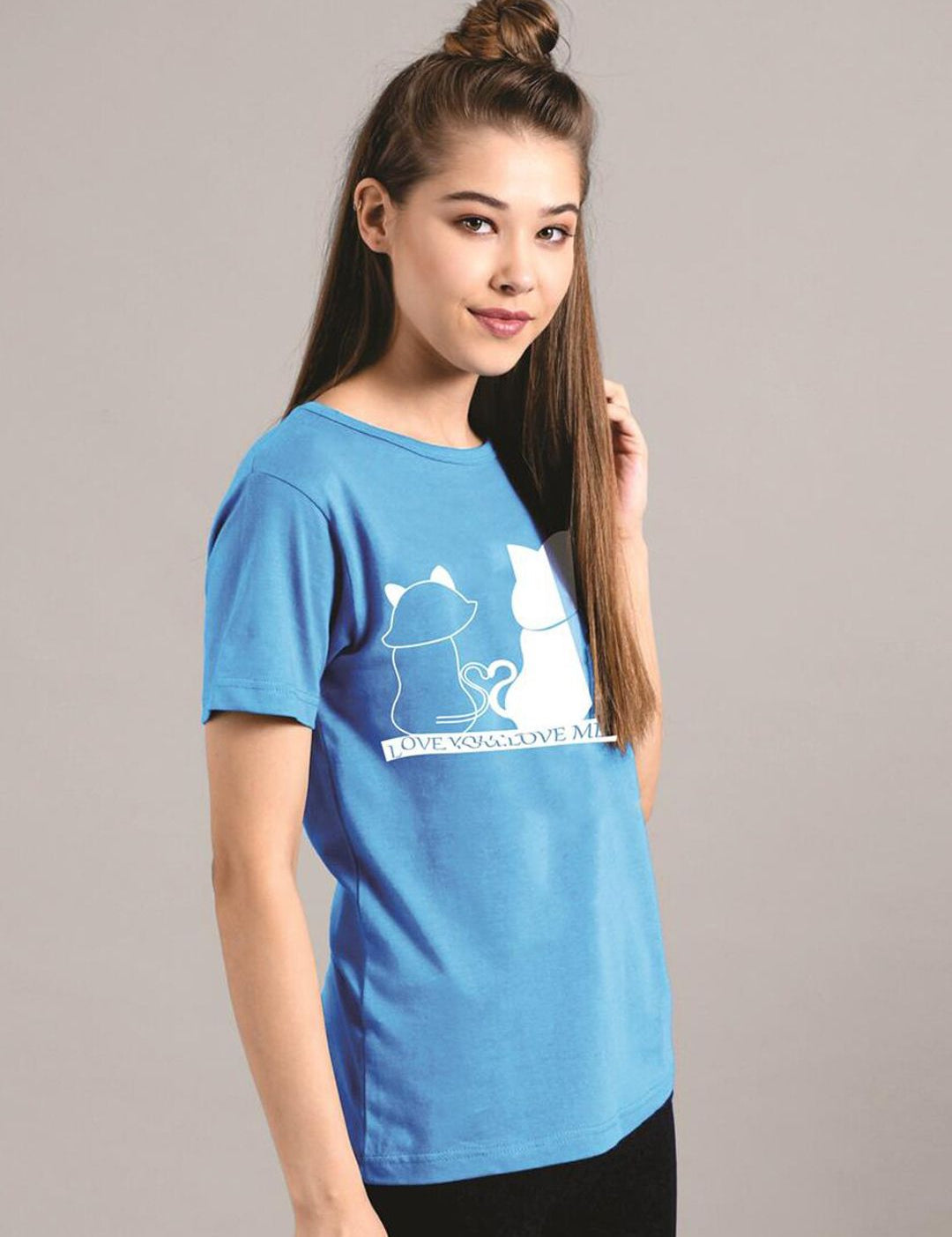 Kotty Women Blue Printed Round Neck T-shirt