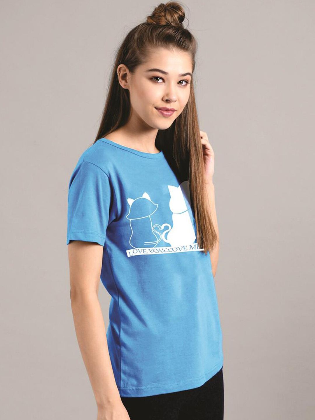Kotty Women Blue Printed Round Neck T-shirt