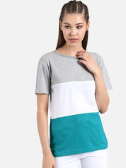 Kotty Women Grey Colourblocked Round Neck T-shirt