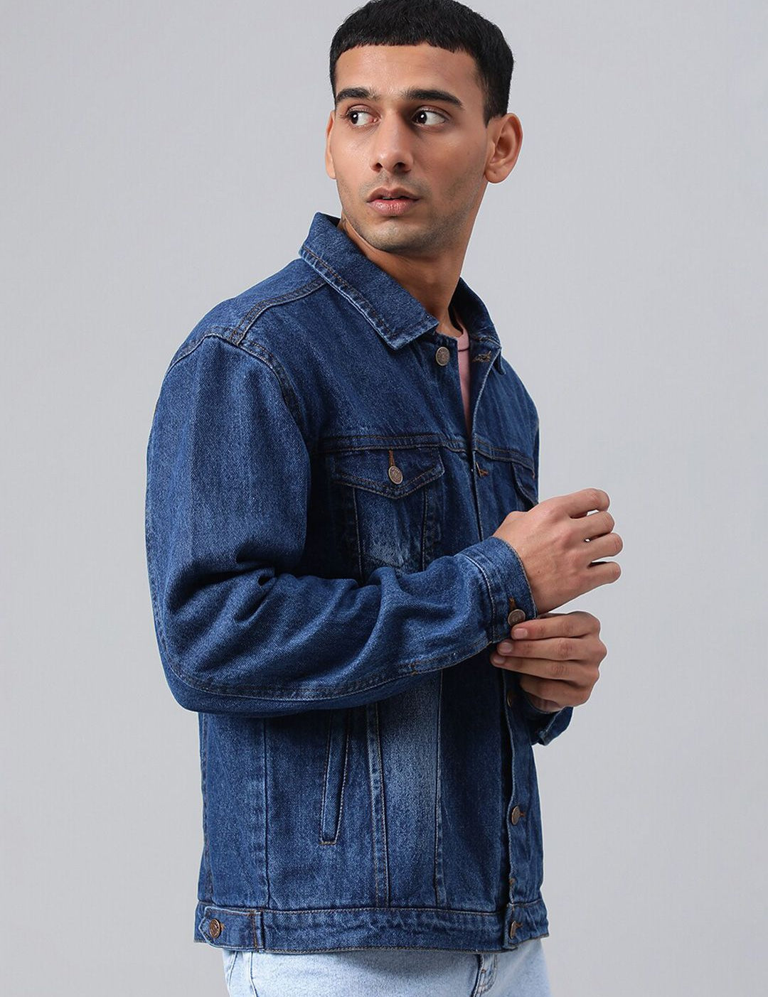 Kotty Blue Spread Collar Washed Denim Jacket