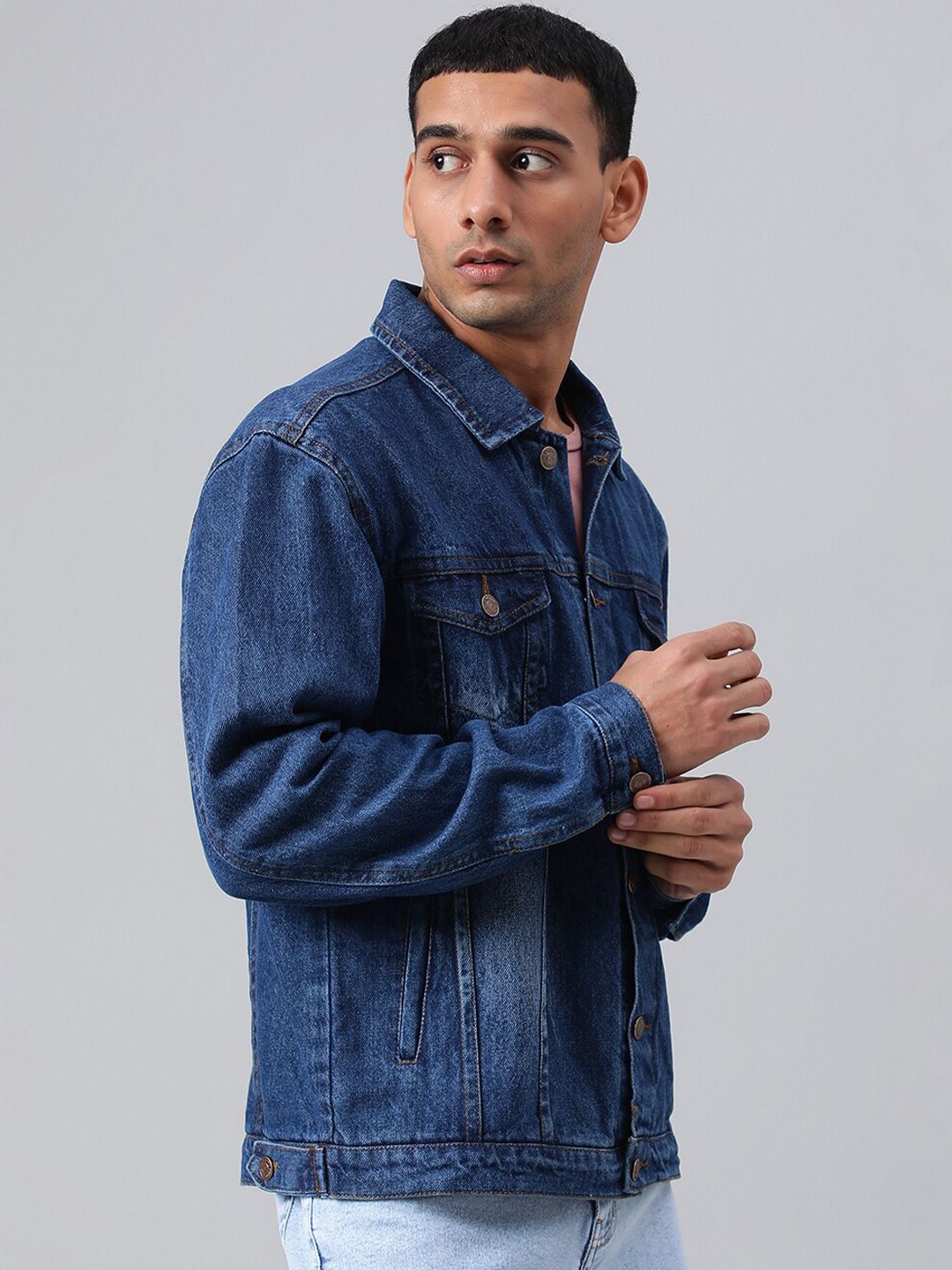 Kotty Blue Spread Collar Washed Denim Jacket