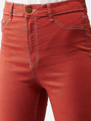 Kotty Women Rust Orange Skinny Fit High-Rise Clean Look Jeans