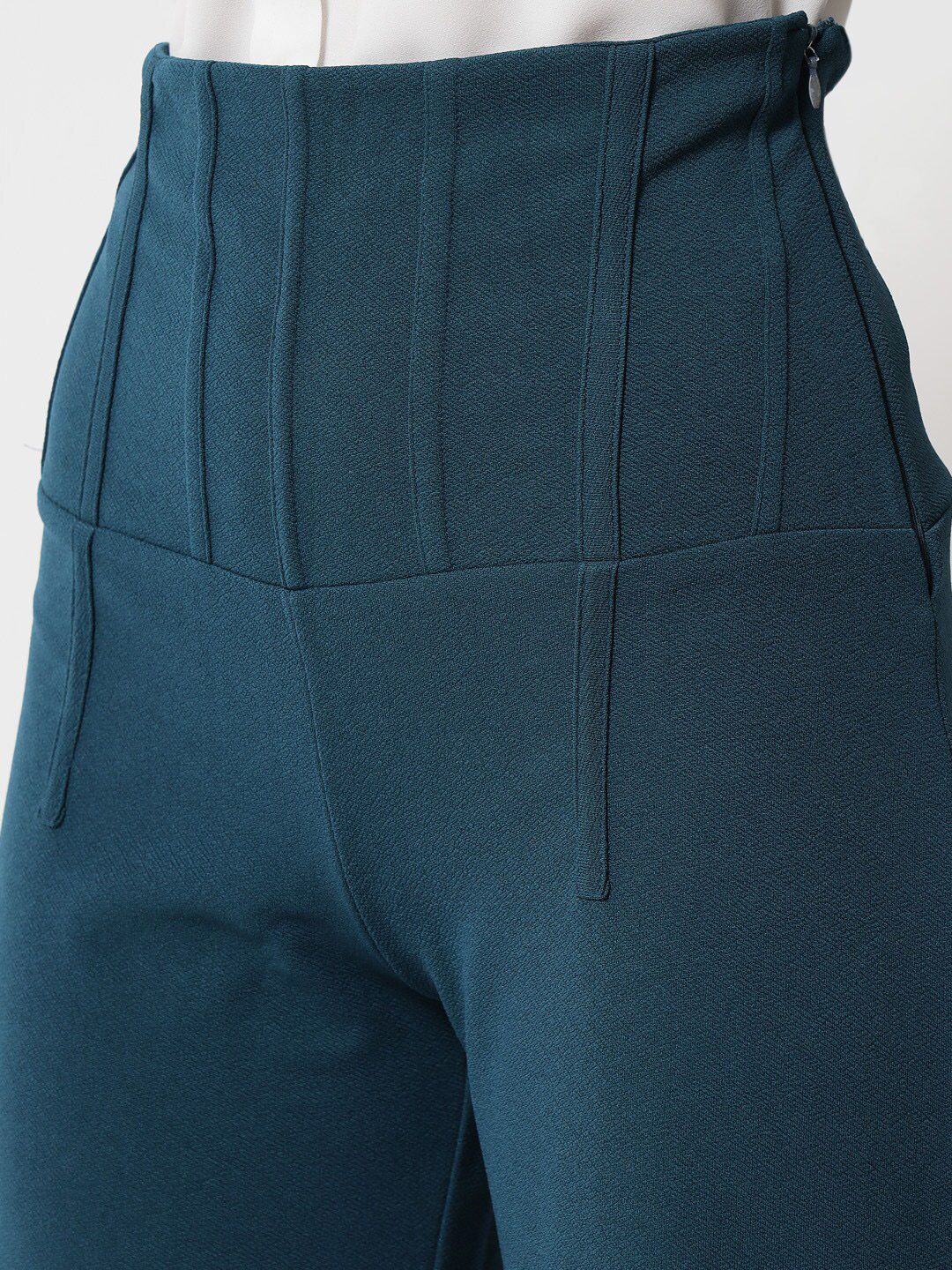 Kotty Women Teal Relaxed Straight Fit High-Rise Trouser