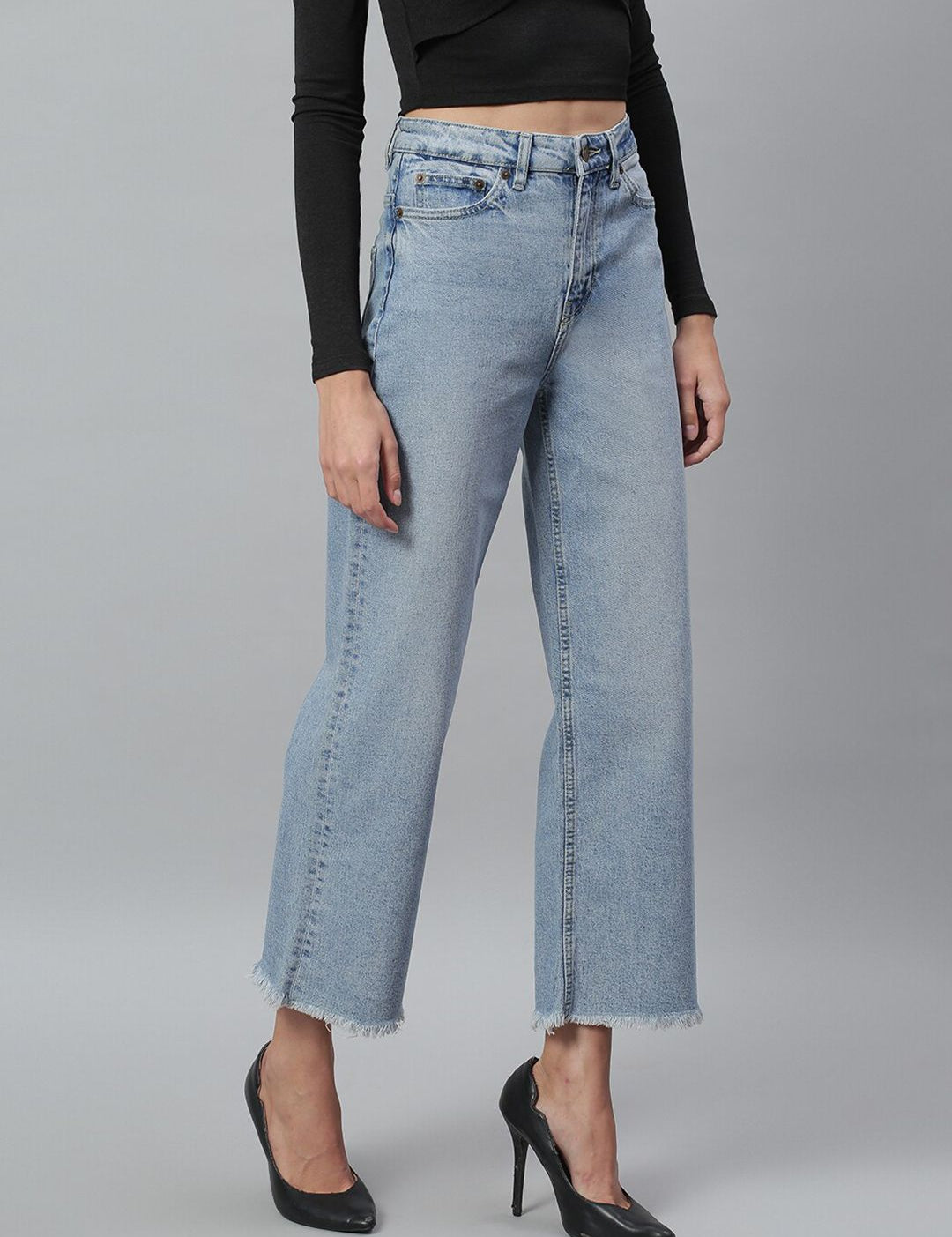 Kotty Women Blue Light Fade Clean Look Flared Jeans