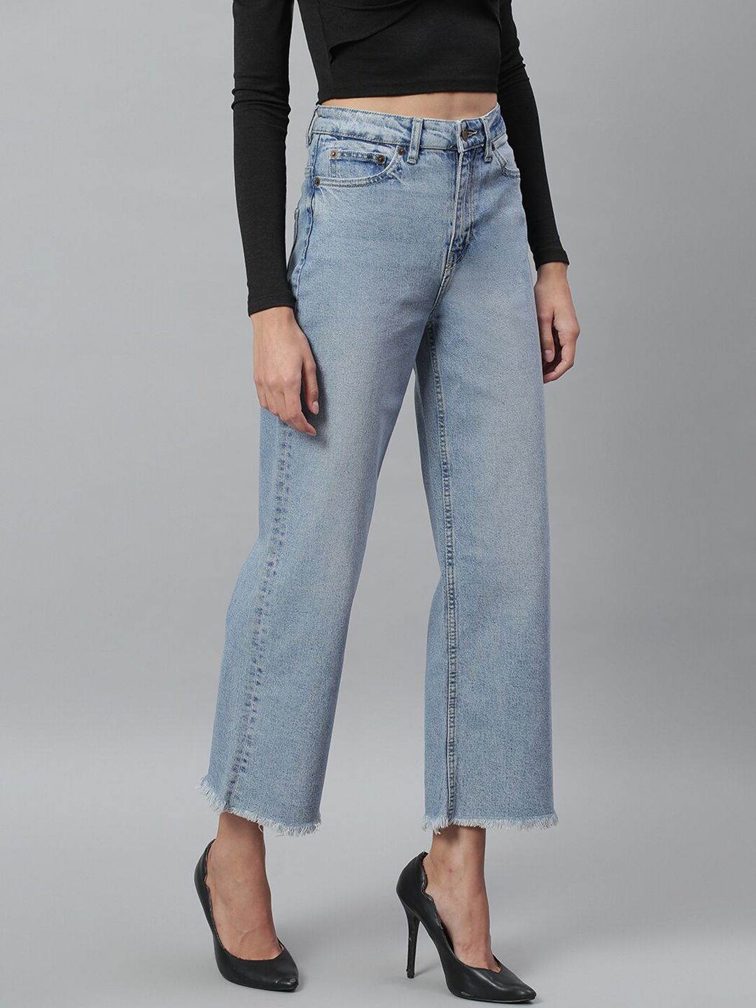 Kotty Women Blue Light Fade Clean Look Flared Jeans