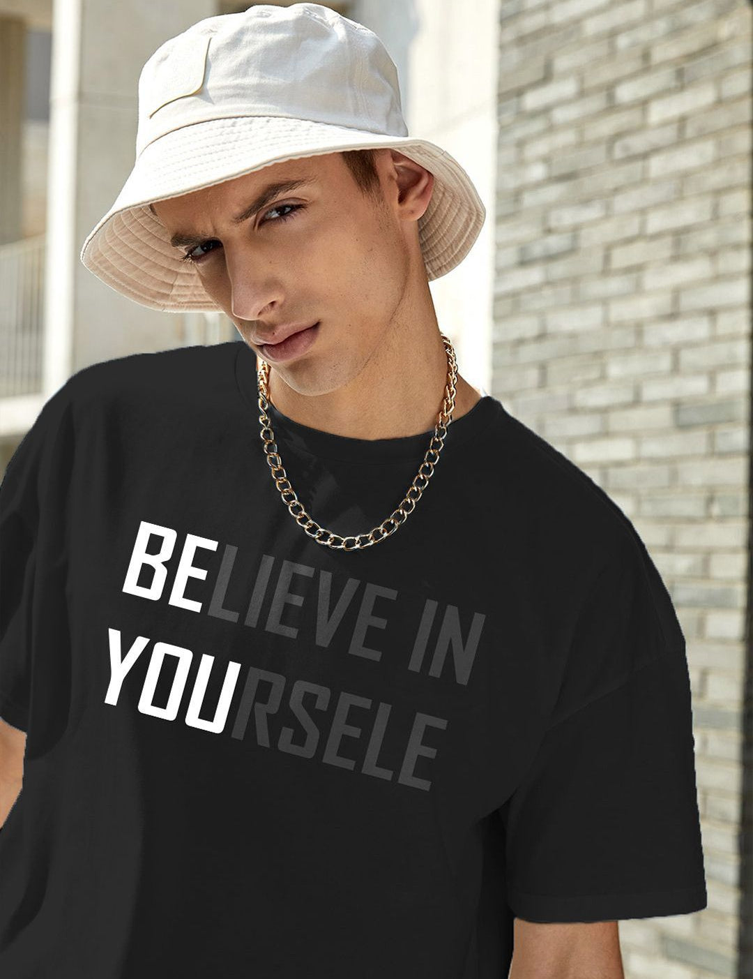 Kotty Black Typography Printed Round Neck Oversized Cotton T-Shirt