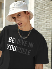 Kotty Black Typography Printed Round Neck Oversized Cotton T-Shirt