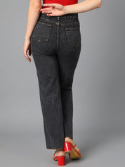 Kotty Black Women Jean Straight Fit High-Rise Mildly Distressed Stretchable Jeans