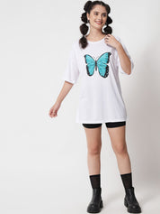 Kotty Women White Typography Printed Oversized T-shirt