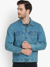 Kotty Men Blue Solid Denim Jacket
