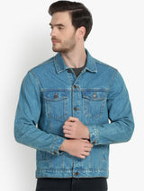 Kotty Men Blue Solid Denim Jacket