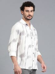 Kotty White & Grey Tie and Dye Spread Collar Relaxed Fit Casual Shirt