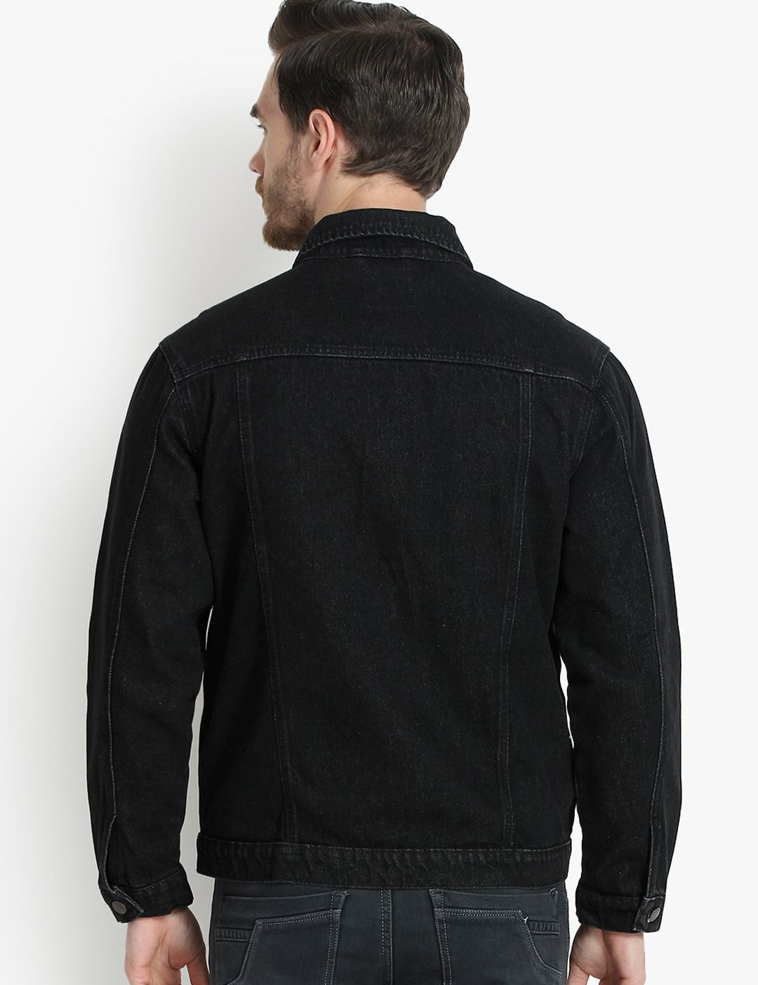 Kotty Men Black Solid Denim Jacket