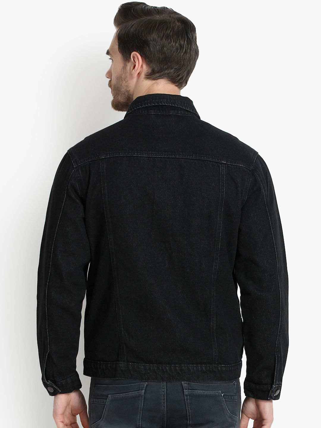Kotty Men Black Solid Denim Jacket
