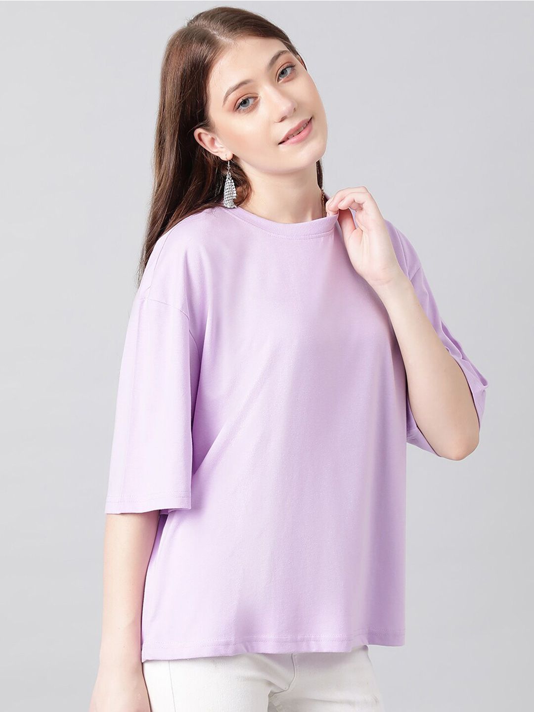 KOTTY Basics Basics Round Neck Drop-Shoulder Sleeves Oversized T-shirt