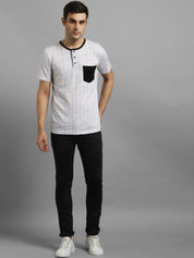 Kotty Men White Checked Henley Neck T-shirt