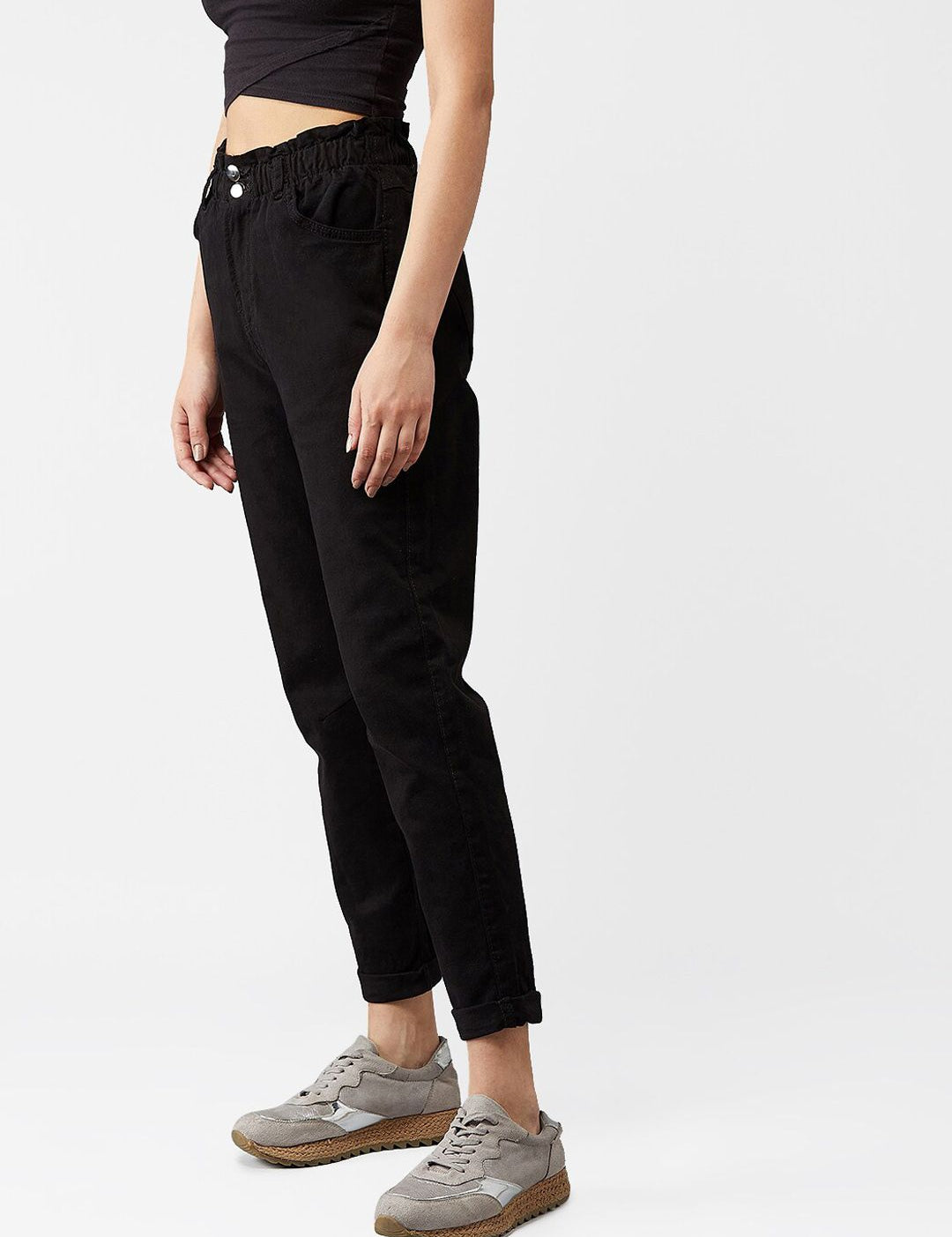 Kotty Women Black Boyfriend Fit High-Rise Clean Look Jeans