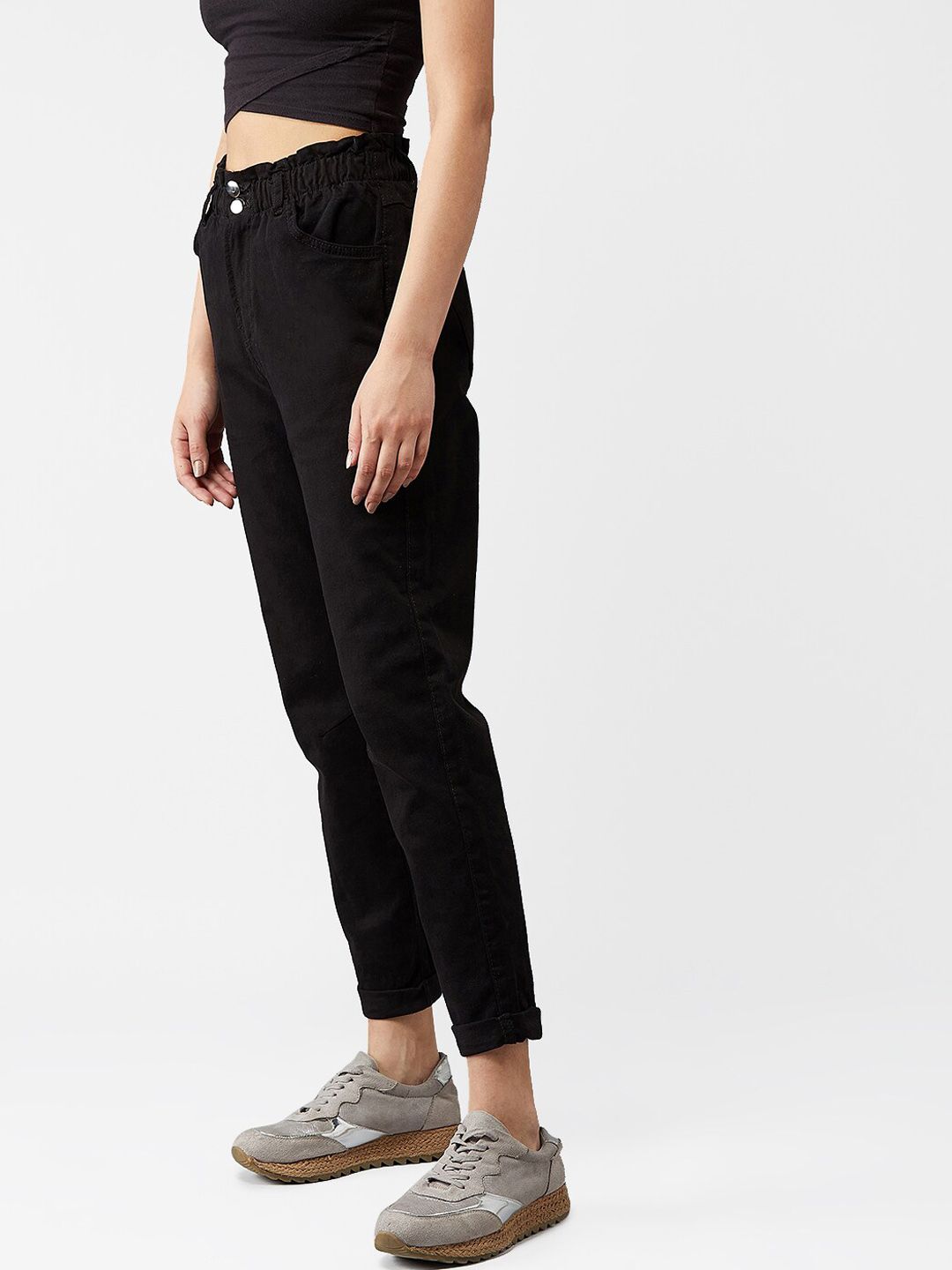 Kotty Women Black Boyfriend Fit High-Rise Clean Look Jeans