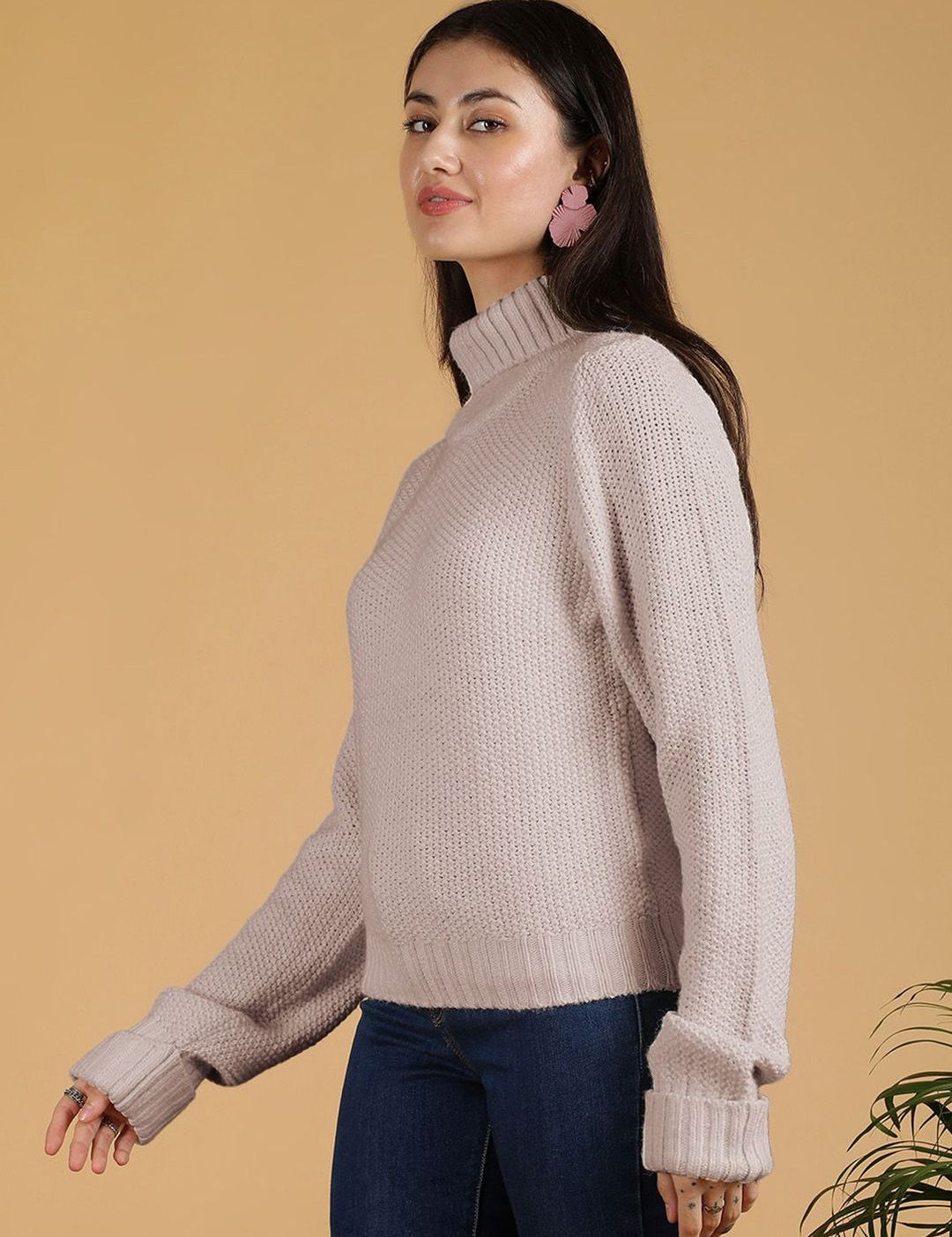 Kotty Women Turtle Neck Ribbed Pullover Sweater