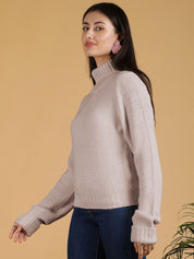 Kotty Women Turtle Neck Ribbed Pullover Sweater