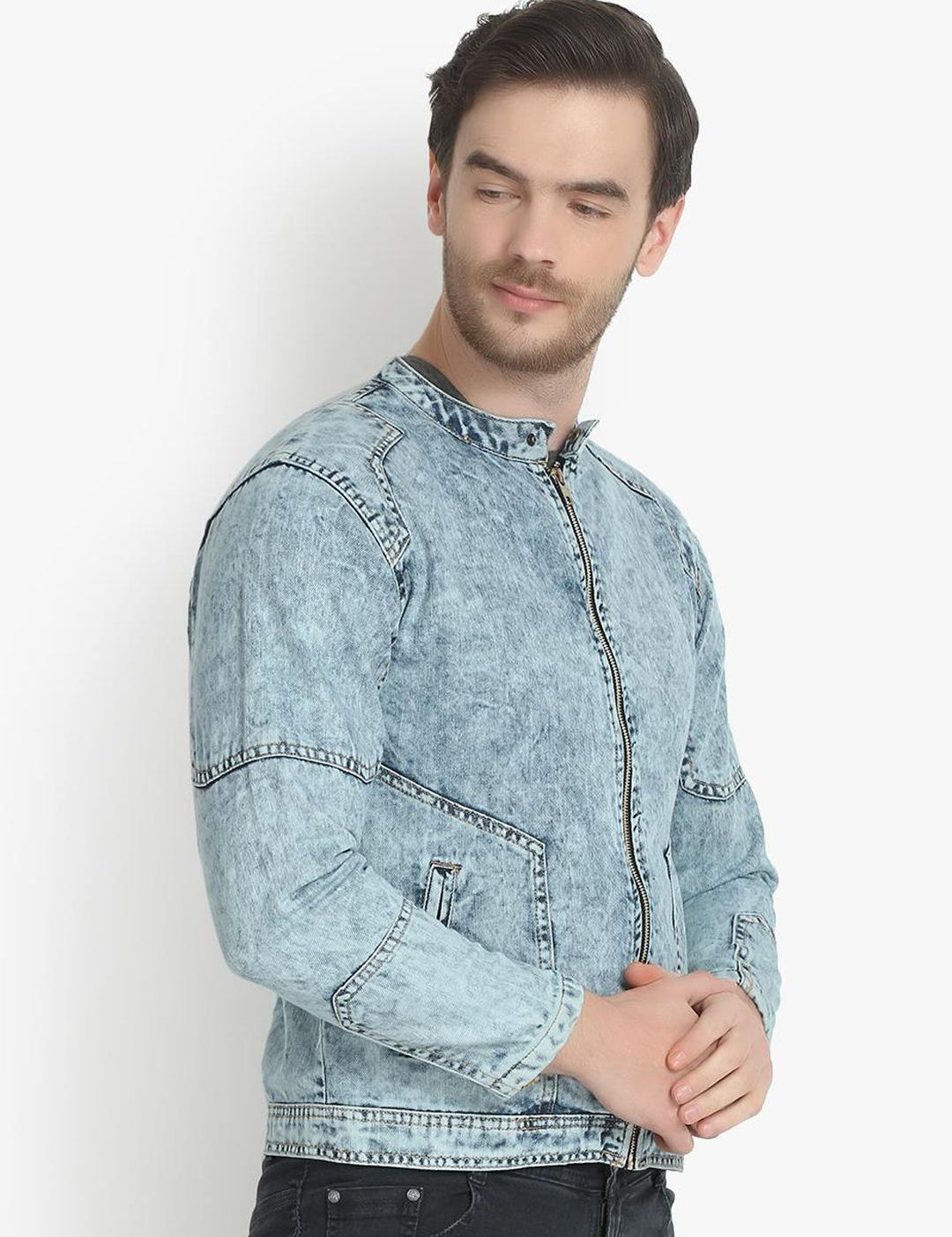 Kotty Men Blue Solid Denim Jacket