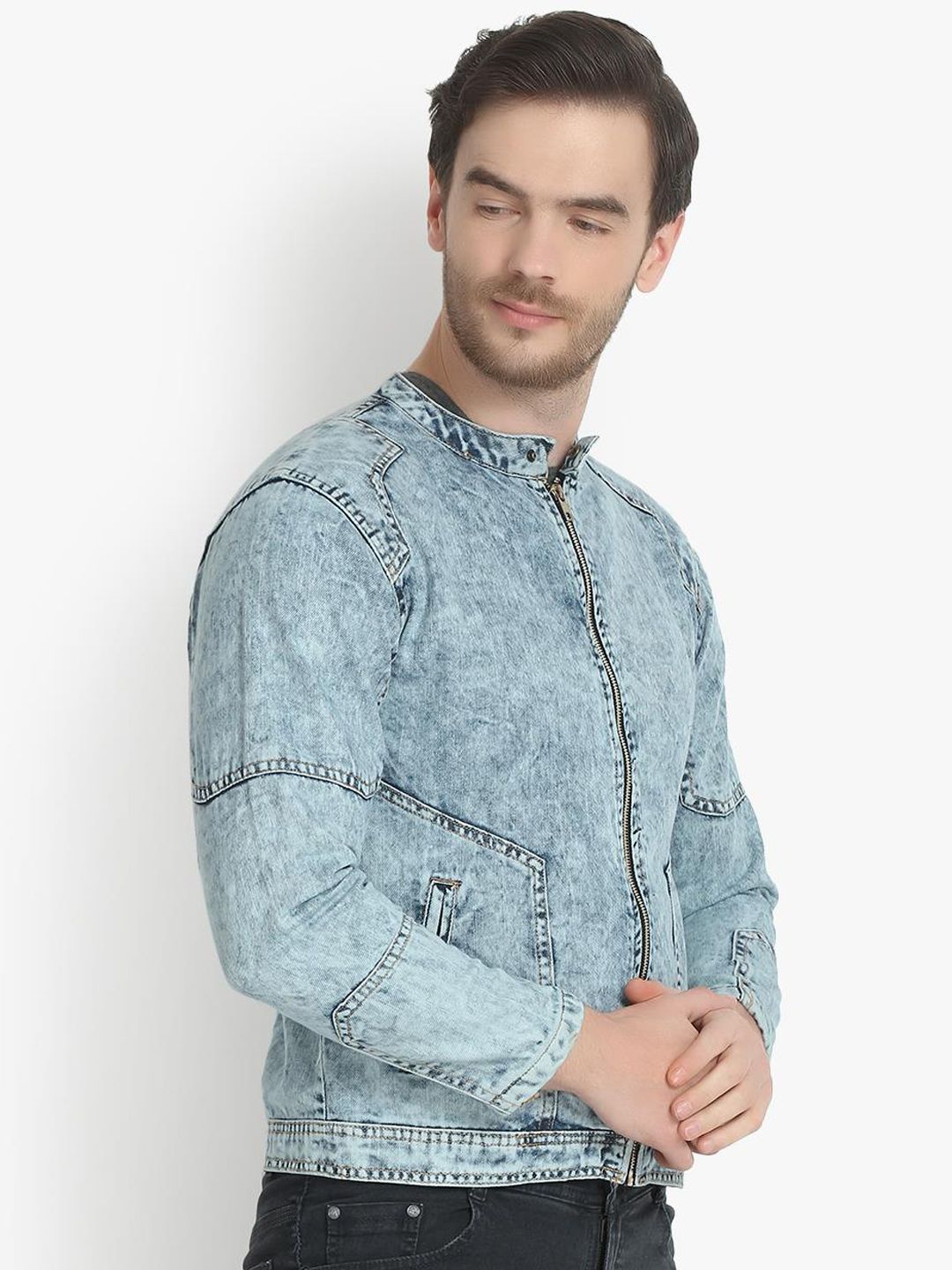 Kotty Men Blue Solid Denim Jacket