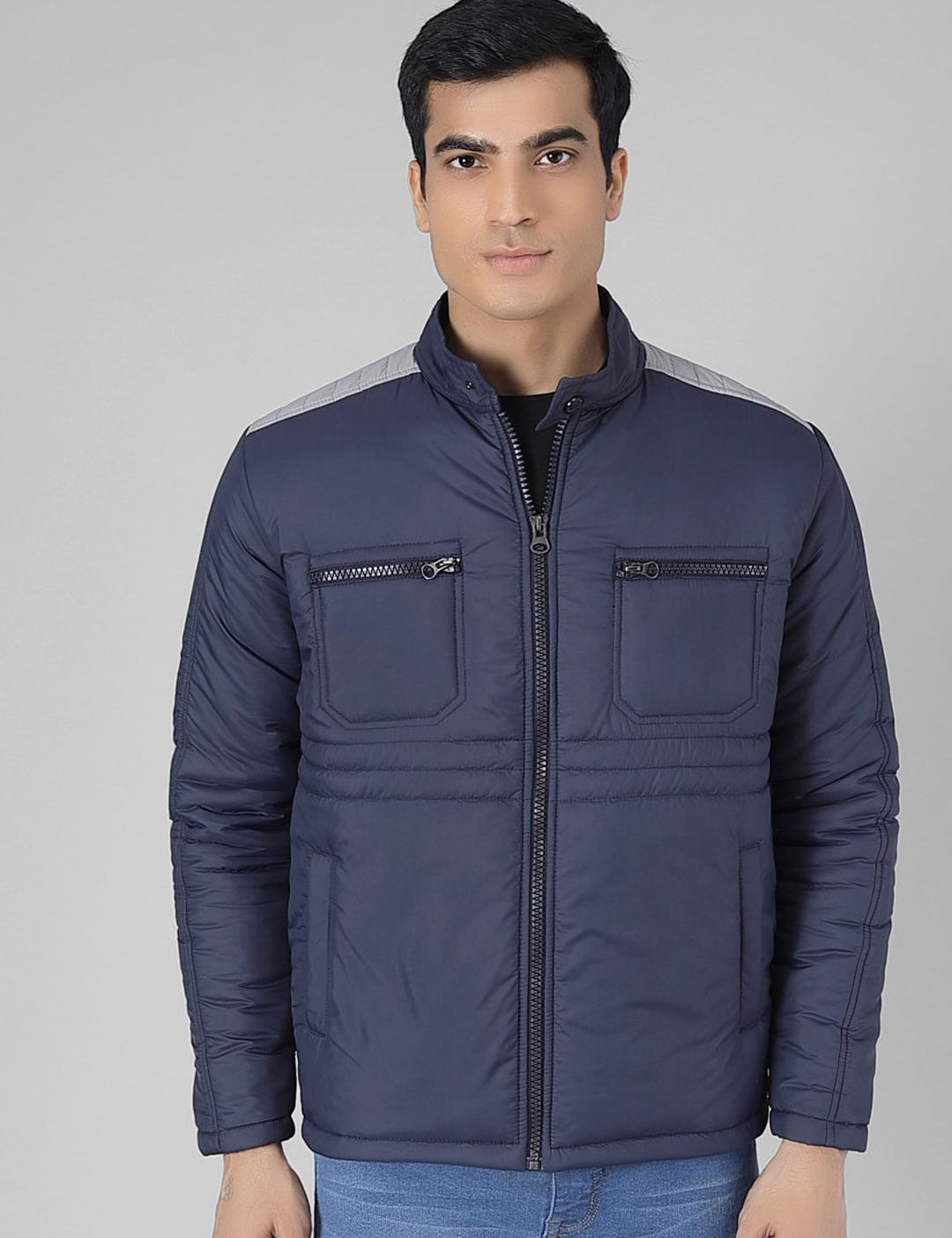 Kotty Men Blue Solid Padded Jacket