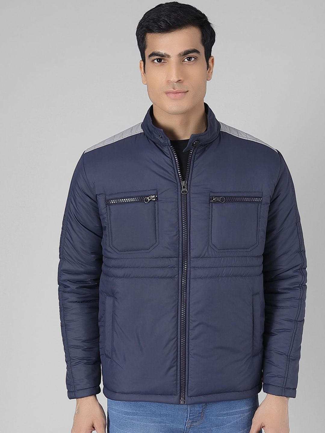 Kotty Men Blue Solid Padded Jacket