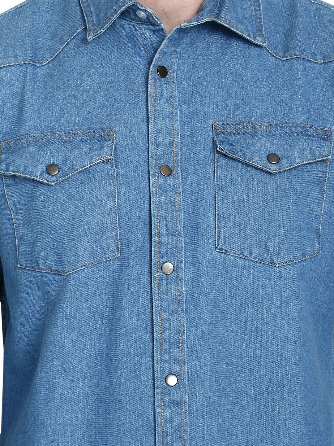 Kotty Men Blue Solid Lightweight Denim Jacket