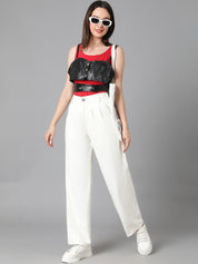 Kotty Women White Relaxed Straight Leg Straight Fit High-Rise Easy Wash Pleated Trousers