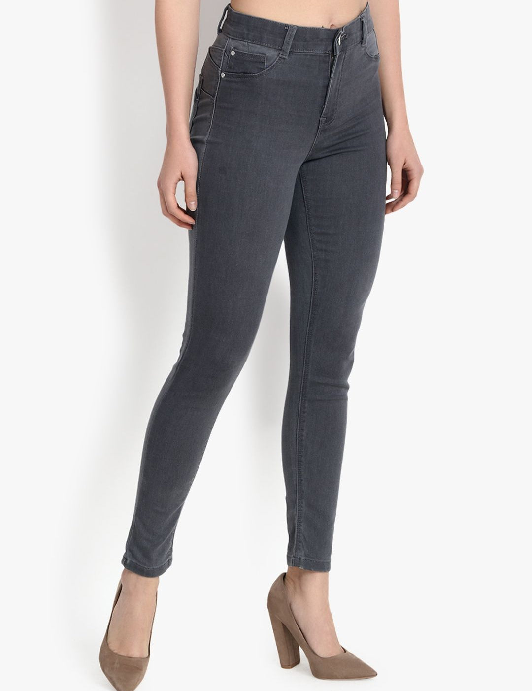 Kotty Women Grey Skinny Fit High-Rise Clean Look Jeans