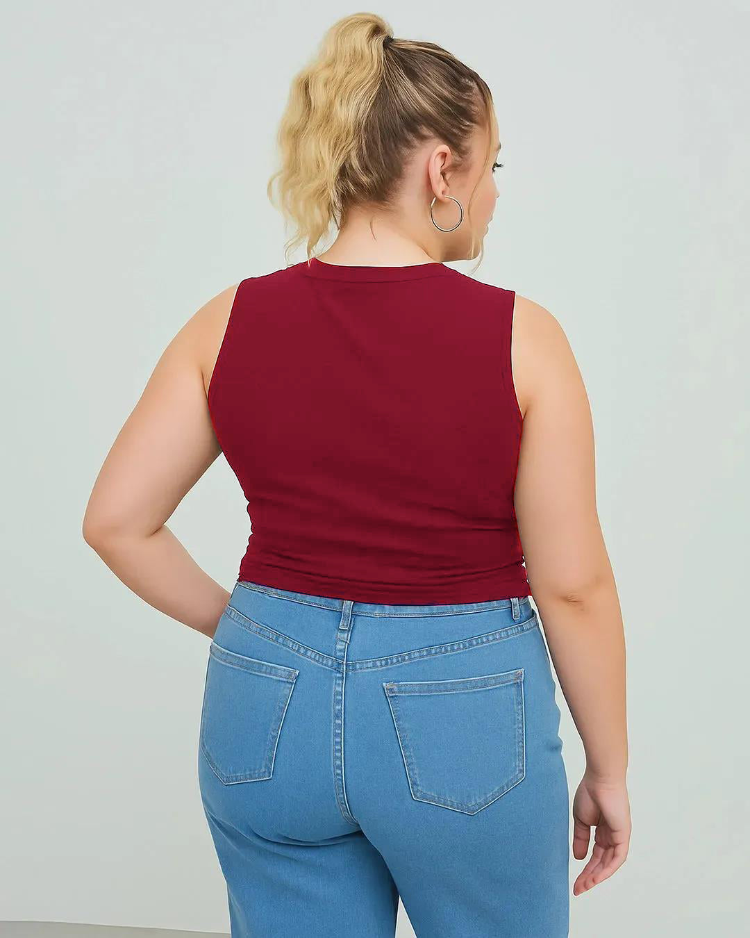 Plus Size Stylish Maroon Sleeveless Women’s Tops