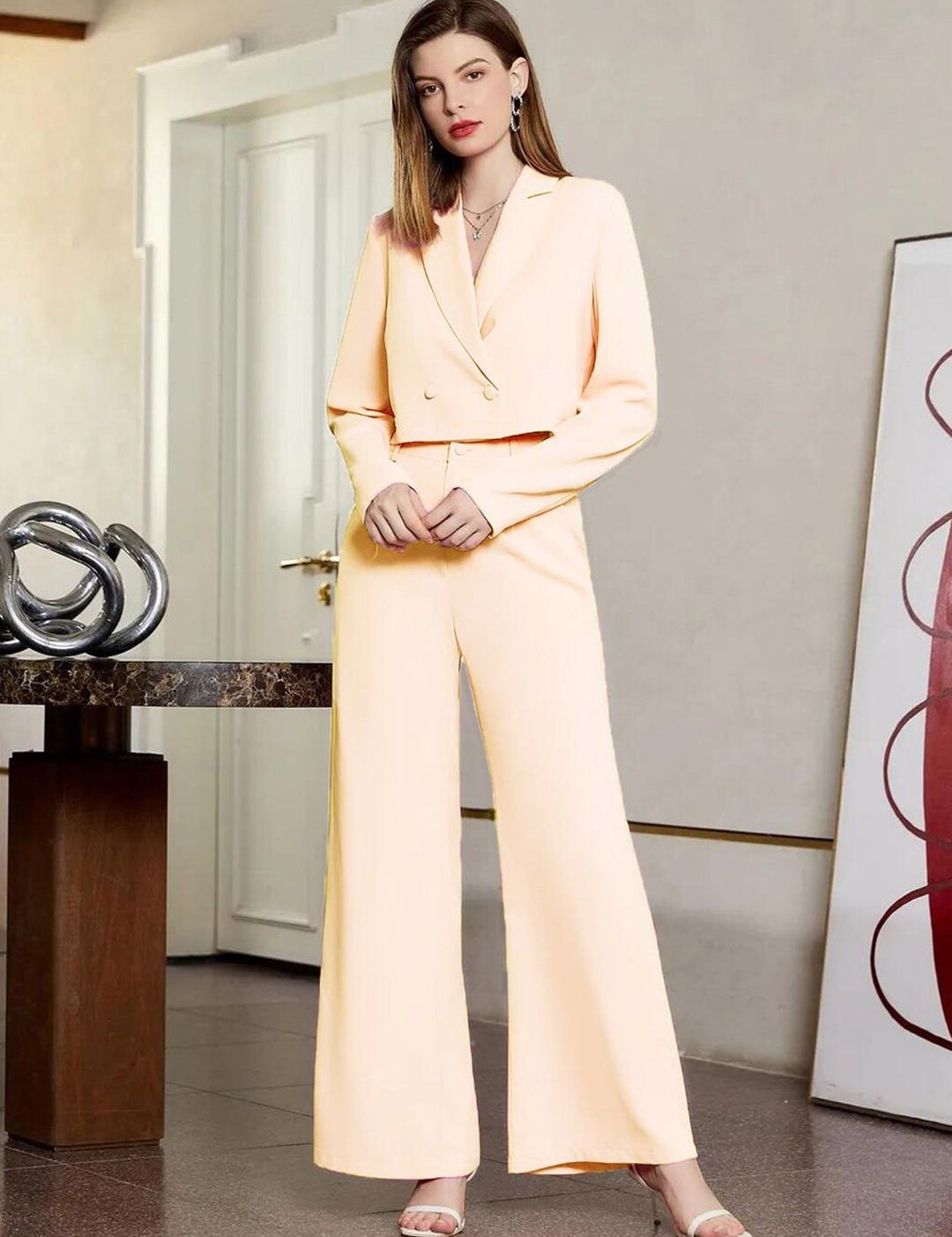 KOTTY Basics Women Relaxed Straight Leg Fit High-Rise Easy Wash Pleated Parallel Trouser