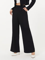KOTTY BIZwear Basics Women Relaxed Straight Leg Straight Fit High-Rise Easy Wash Pleated Trousers