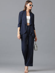 KOTTY BIZwear Navy Blue Shawl Neck Coat With Trousers