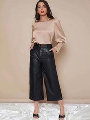KOTTY BIZwear Beige Puff Sleeves Satin Top