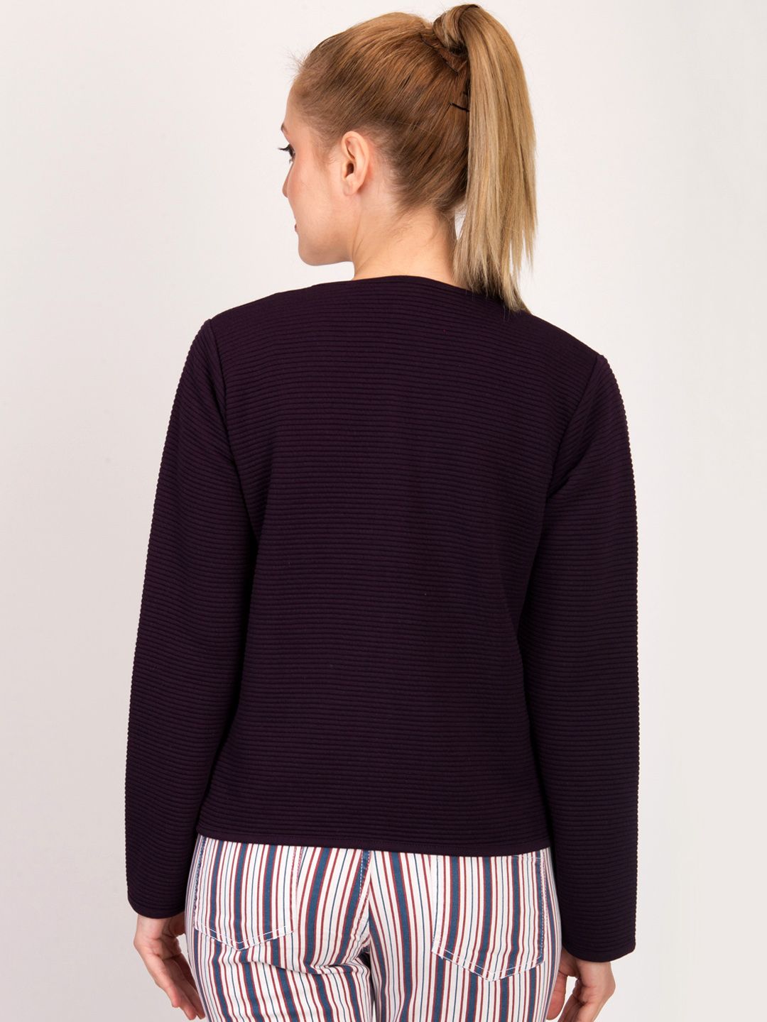 Kotty Women Purple Self Design Open Front Jacket