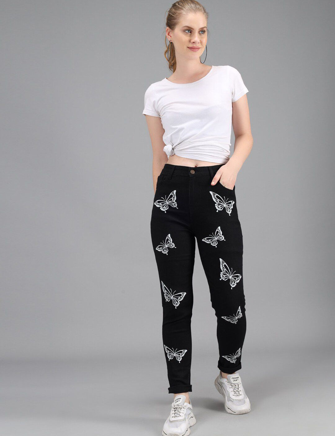 Kotty Women Black Printed Slim Fit High-Rise Jeans