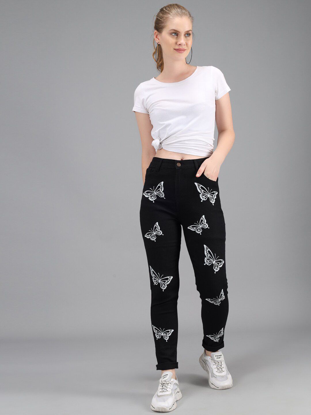 Kotty Women Black Printed Slim Fit High-Rise Jeans