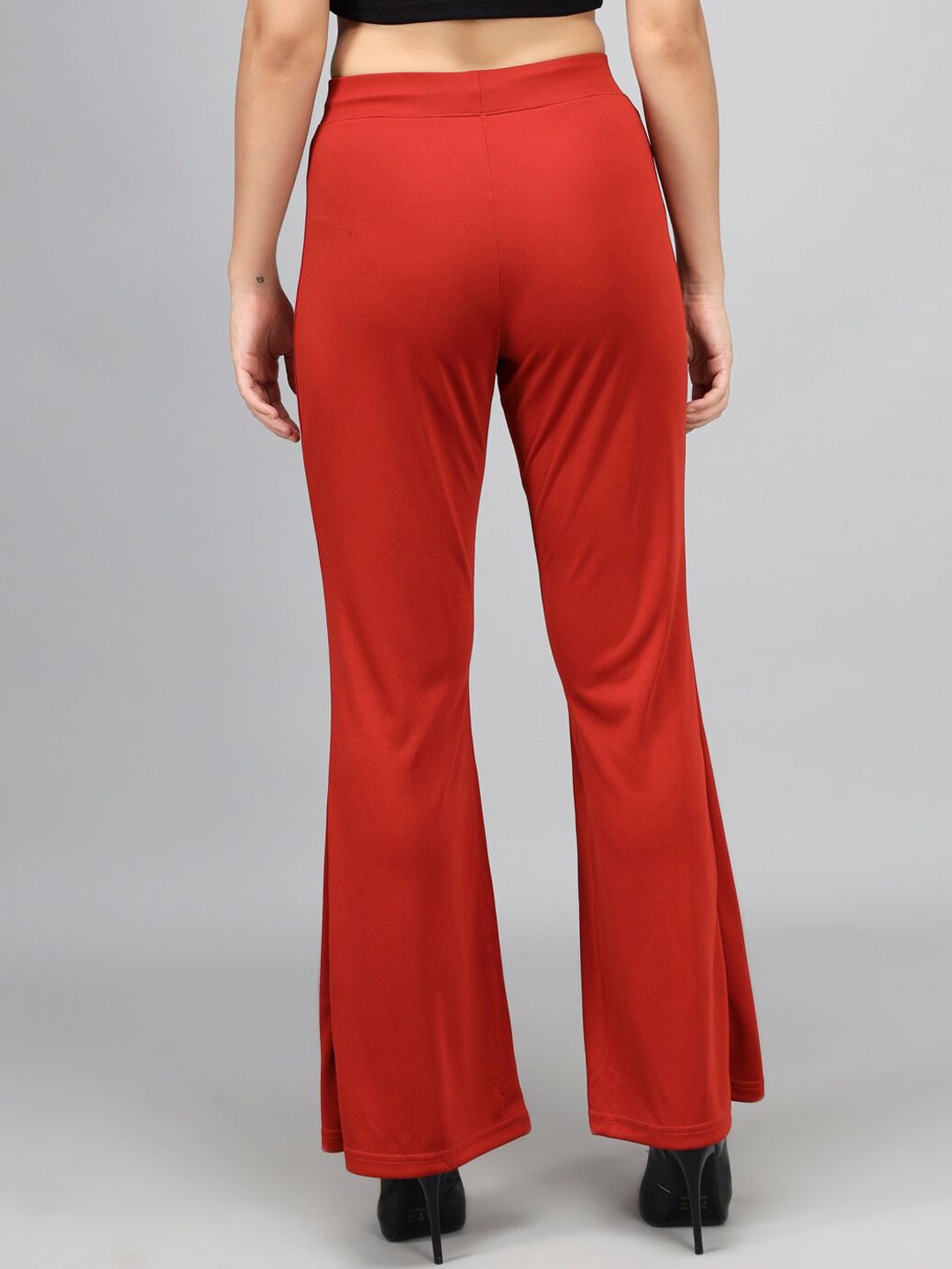 Kotty Women Maroon Flared High-Rise Bootcut Trousers