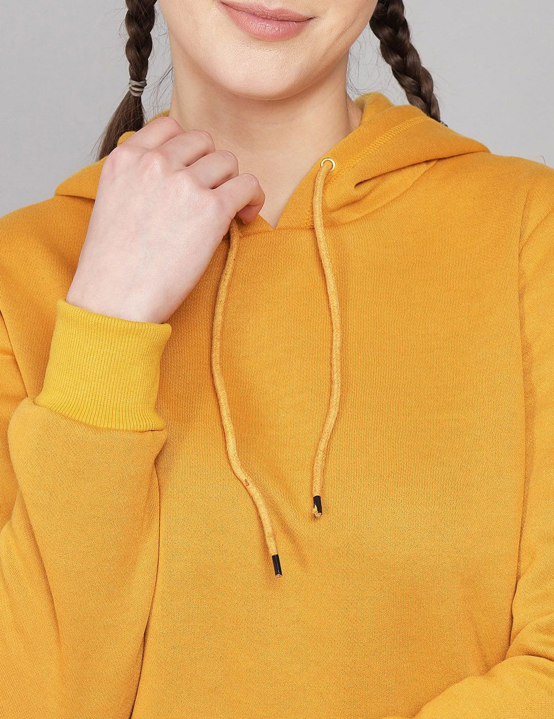 Kotty Women Mustard Solid Hooded Sweatshirt & Pants