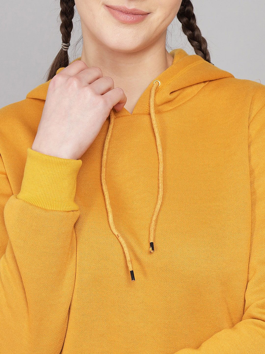 Kotty Women Mustard Solid Hooded Sweatshirt & Pants