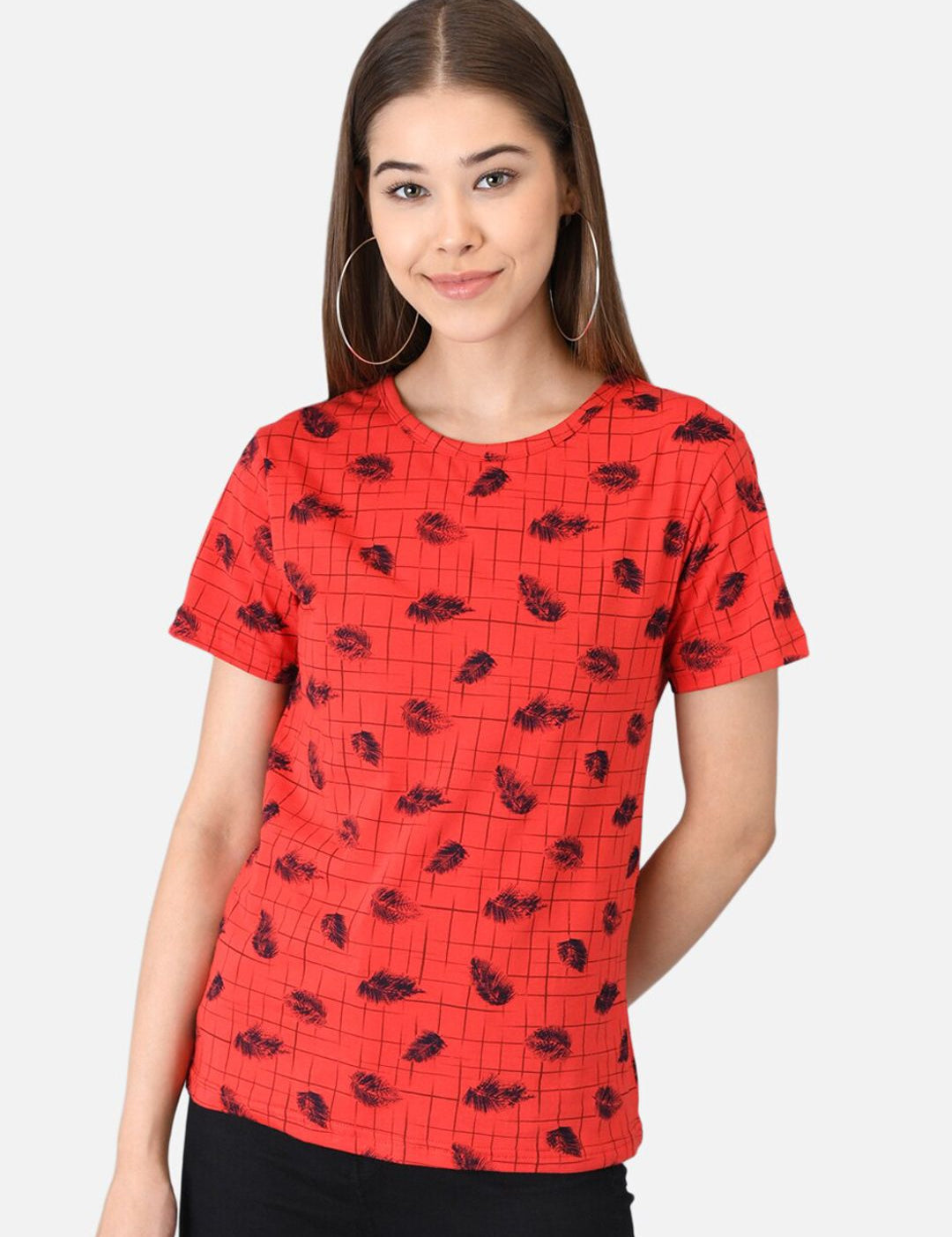 Kotty Women Red Printed Round Neck T-shirt