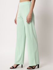 Kotty Women Green Relaxed Straight Fit High-Rise Easy Wash Trousers