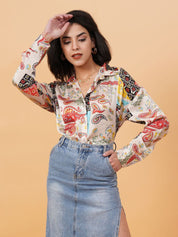 Kotty Abstract Printed Cutaway Collar Casual Shirt
