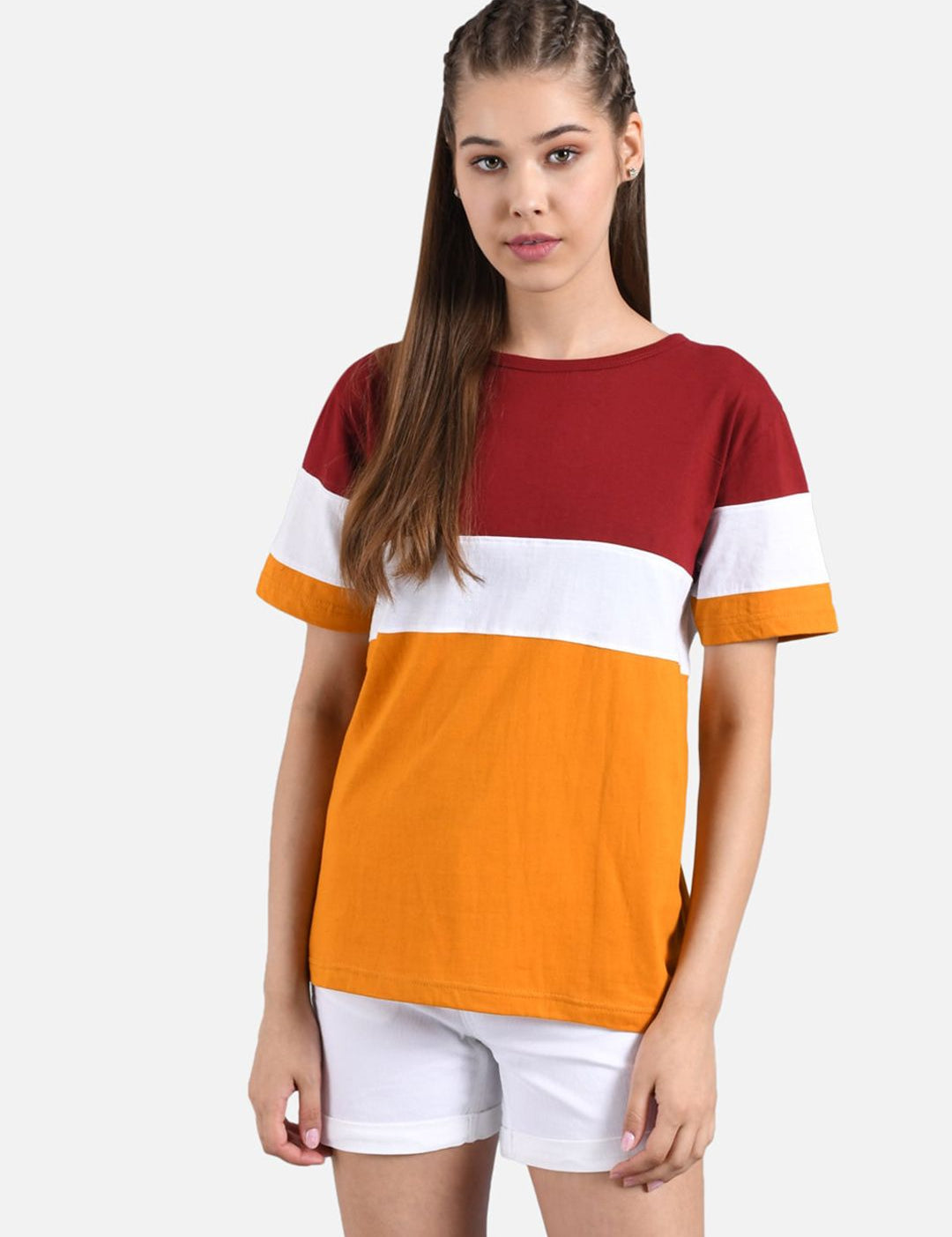 Kotty Women Multicoloured Colourblocked Round Neck T-shirt